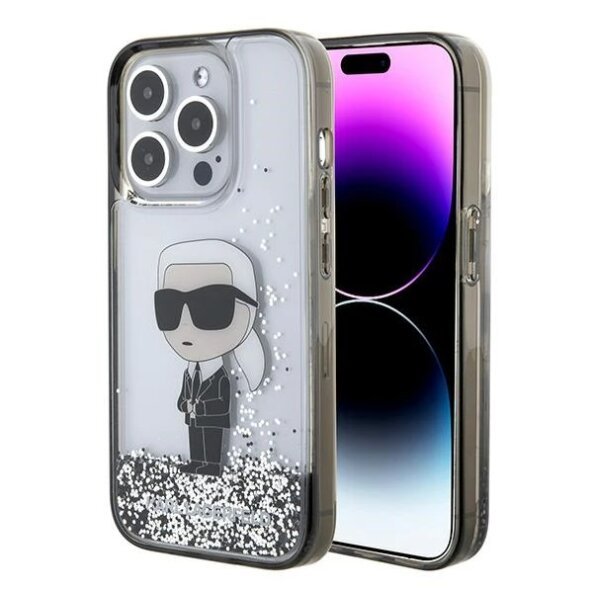 Husa pentru Apple iPhone 15 Pro, Karl Lagerfeld, Liquid Glitter Ikonik Karl, Transparenta