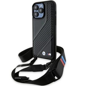 Husa pentru Apple iPhone 15 Pro Max, BMW, M Edition Carbon Stripe &amp; Strap, Neagra