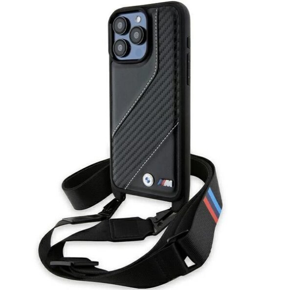 Husa pentru Apple iPhone 15 Pro Max, BMW, M Edition Carbon Stripe &amp; Strap, Neagra