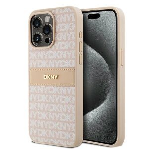 Husa pentru Apple iPhone 15 Pro Max, DKNY, Mono Stripe &amp; Metal Logo, Roz