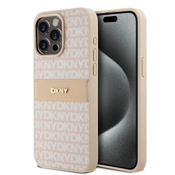 Husa pentru Apple iPhone 15 Pro Max, DKNY, Mono Stripe &amp; Metal Logo, Roz