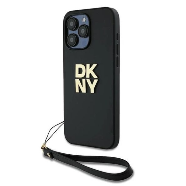 Husa pentru Apple iPhone 15 Pro Max, DKNY, Wrist Strap Stock Logo, Neagra