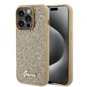 Husa pentru Apple iPhone 15 Pro Max, Guess, Disco Metal Script, Aurie