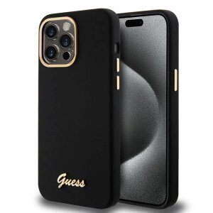 Husa pentru Apple iPhone 15 Pro Max, Guess, Script Metal Logo &amp; Frame, Neagra