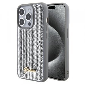 Husa pentru Apple iPhone 15 Pro Max, Guess, Sequin Script Metal, Argintie