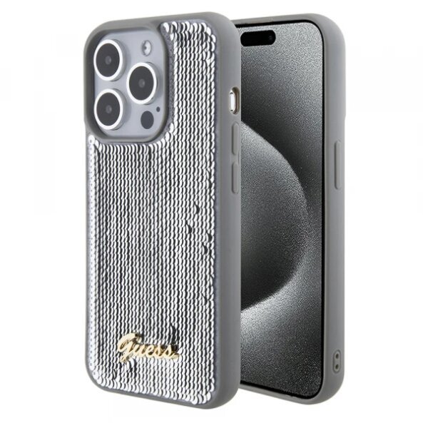 Husa pentru Apple iPhone 15 Pro Max, Guess, Sequin Script Metal, Argintie