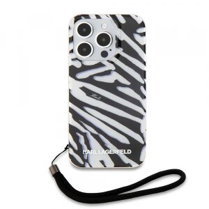 Husa pentru Apple iPhone 15 Pro Max, Karl Lagerfeld, IML Luxury Zebra Pattern with Strap, Neagra