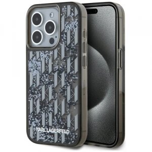 Husa pentru Apple iPhone 15 Pro Max, Karl Lagerfeld, Liquid Glitter Monogram, Neagra
