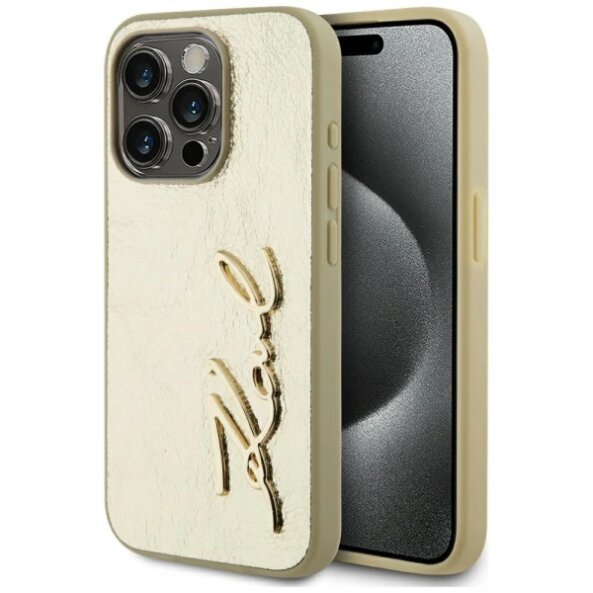 Husa pentru Apple iPhone 15 Pro Max, Karl Lagerfeld, Metal Signature, Aurie