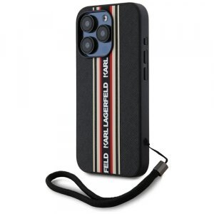 Husa pentru Apple iPhone 15 Pro Max, Karl Lagerfeld, Saffiano Athleisure Stripes with Strap, Rosie