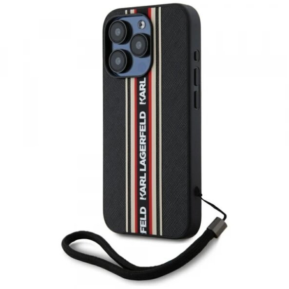 Husa pentru Apple iPhone 15 Pro Max, Karl Lagerfeld, Saffiano Athleisure Stripes with Strap, Rosie