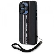 Husa pentru Apple iPhone 15 Pro Max, Karl Lagerfeld, Saffiano Athleisure Stripes with Strap, Roz