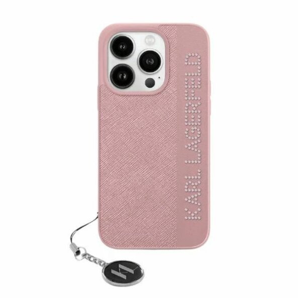 Husa pentru Apple iPhone 15 Pro Max, Karl Lagerfeld, Saffiano Rhinestones &amp; Charm, Roz
