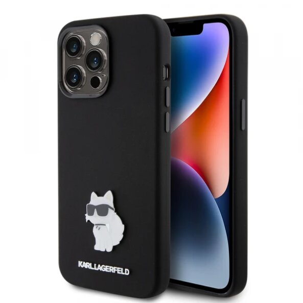 Husa pentru Apple iPhone 15 Pro Max, Karl Lagerfeld, Silicone Choupette Metal, Neagra
