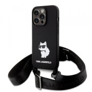 Husa pentru Apple iPhone 15 Pro Max, Karl Lagerfeld, Silicone Crossbody Choupette, Neagra
