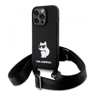 Husa pentru Apple iPhone 15 Pro Max, Karl Lagerfeld, Silicone Crossbody Ikonik Karl, Neagra