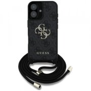 Husa pentru Apple iPhone 16, Guess, 4G CBDY Big Logo with Cord Strap, Neagra
