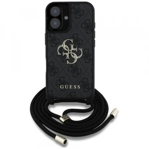 Husa pentru Apple iPhone 16, Guess, 4G CBDY Big Logo with Cord Strap, Neagra