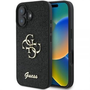 Husa pentru Apple iPhone 16, Guess, Fixed Glitter Big 4G, Neagra