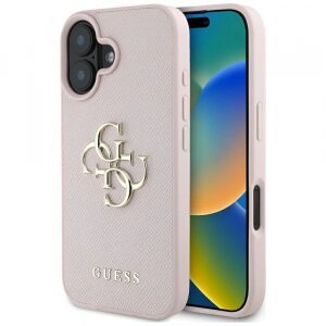 Husa pentru Apple iPhone 16, Guess, Grained Big 4G Logo Small Classic Logo, Roz