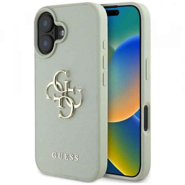 Husa pentru Apple iPhone 16, Guess, Grained Big 4G Logo Small Classic Logo, Verde
