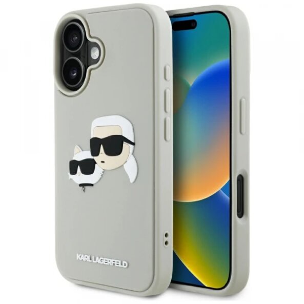 Husa pentru Apple iPhone 16, Karl Lagerfeld, 3D Rubber Karl &amp; Choupette, Bej
