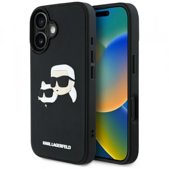 Husa pentru Apple iPhone 16, Karl Lagerfeld, 3D Rubber Karl &amp; Choupette, Neagra