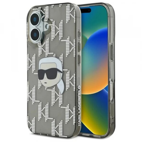 Husa pentru Apple iPhone 16, Karl Lagerfeld, IML Luxury Electroplated Karl's Head, Neagra