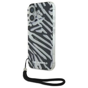 Husa pentru Apple iPhone 16, Karl Lagerfeld, IML Luxury Zebra Pattern with Strap, Neagra
