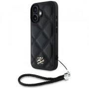 Husa pentru Apple iPhone 16, Karl Lagerfeld, Quilted Initial Logo &amp; Chain Strap, Neagra