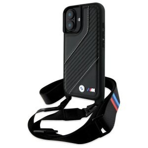 Husa pentru Apple iPhone 16 Plus, BMW, M Edition Carbon Stripe &amp; Strap, Neagra