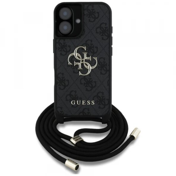 Husa pentru Apple iPhone 16 Plus, Guess, 4G CBDY Big Logo with Cord Strap, Neagra