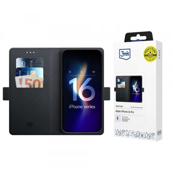 Husa pentru Apple iPhone 16 Pro, 3MK, Wallet, Neagra