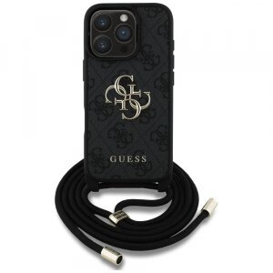 Husa pentru Apple iPhone 16 Pro, Guess, 4G CBDY Big Logo with Cord Strap, Neagra