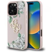 Husa pentru Apple iPhone 16 Pro, Guess, 4G Grained Roses Big Logo, Roz