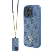 Husa pentru Apple iPhone 16 Pro, Guess, Crossbody 4G Triangle Strass, Albastra