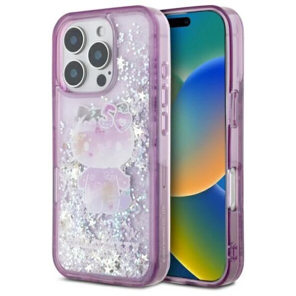 Husa pentru Apple iPhone 16 Pro, Hello Kitty, Liquid Glitter 50th Anniversary Party, Mov