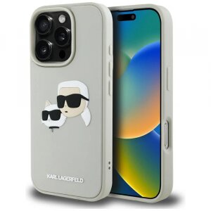 Husa pentru Apple iPhone 16 Pro, Karl Lagerfeld, 3D Rubber Karl &amp; Choupette, Bej