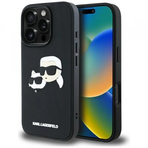 Husa pentru Apple iPhone 16 Pro, Karl Lagerfeld, 3D Rubber Karl &amp; Choupette, Neagra