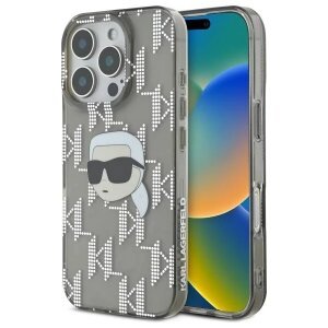 Husa pentru Apple iPhone 16 Pro, Karl Lagerfeld, IML Luxury Electroplated Karl's Head, Neagra