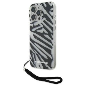 Husa pentru Apple iPhone 16 Pro, Karl Lagerfeld, IML Luxury Zebra Pattern with Strap, Neagra