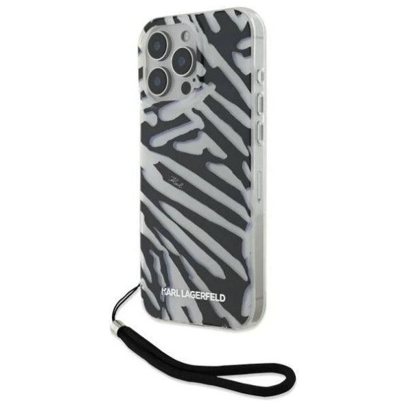 Husa pentru Apple iPhone 16 Pro, Karl Lagerfeld, IML Luxury Zebra Pattern with Strap, Neagra