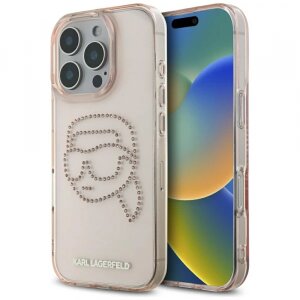 Husa pentru Apple iPhone 16 Pro, Karl Lagerfeld, IML Rhinestones Karl's Head, Roz