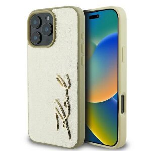 Husa pentru Apple iPhone 16 Pro, Karl Lagerfeld, Metal Signature, Aurie