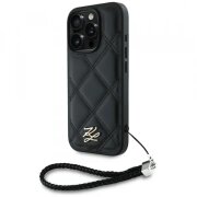 Husa pentru Apple iPhone 16 Pro, Karl Lagerfeld, Quilted Initial Logo &amp; Chain Strap, Neagra