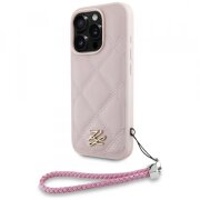 Husa pentru Apple iPhone 16 Pro, Karl Lagerfeld, Quilted Initial Logo &amp; Chain Strap, Roz