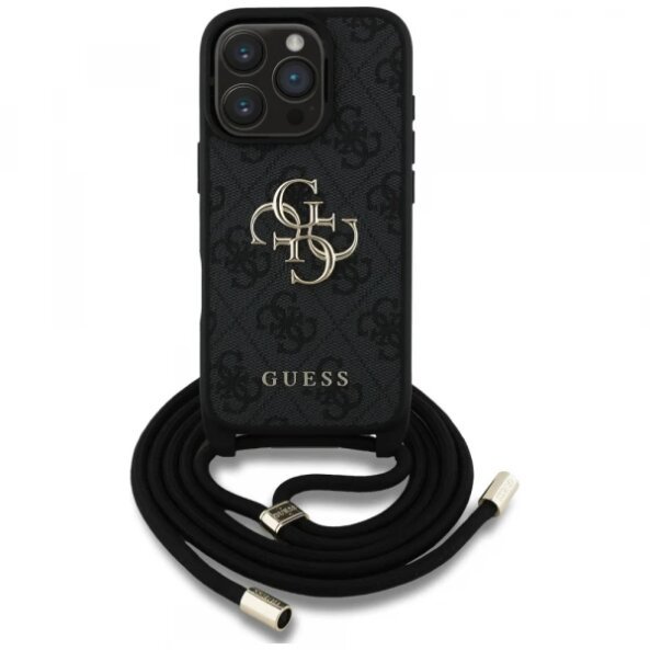 Husa pentru Apple iPhone 16 Pro Max, Guess, 4G CBDY Big Logo with Cord Strap, Neagra