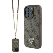 Husa pentru Apple iPhone 16 Pro Max, Guess, Crossbody 4G Triangle Strass, Maro