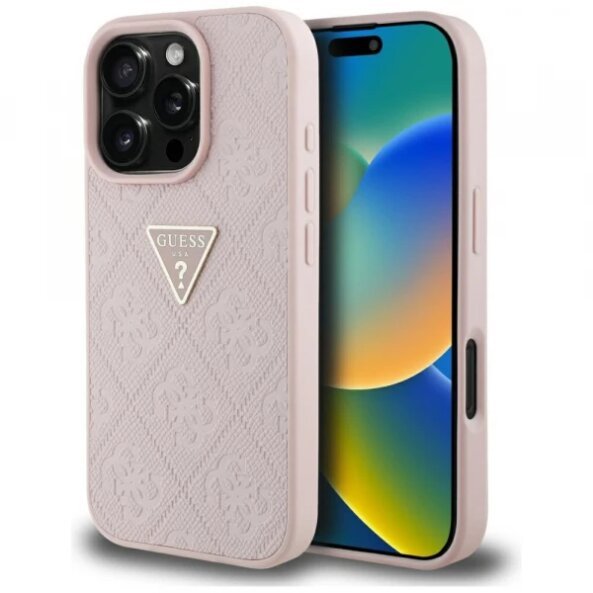 Husa pentru Apple iPhone 16 Pro Max, Guess, Hot Stamp 4G Pattern Triangle Logo, Roz