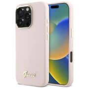 Husa pentru Apple iPhone 16 Pro Max, Guess, Script Metal Logo &amp; Frame, Roz Deschis